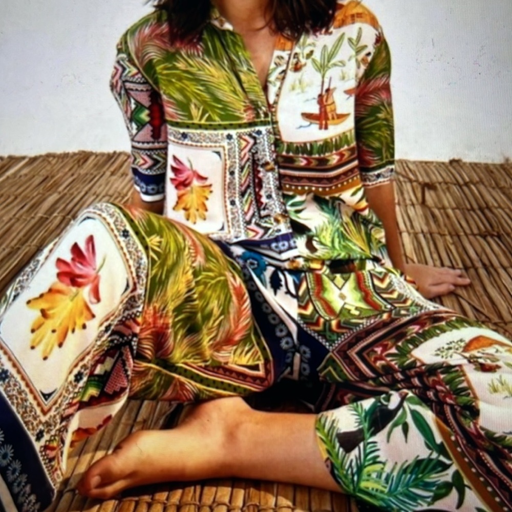 Farm Rio Mixed Scarf Patchwork Jumpsuit - Picture 2 of 10